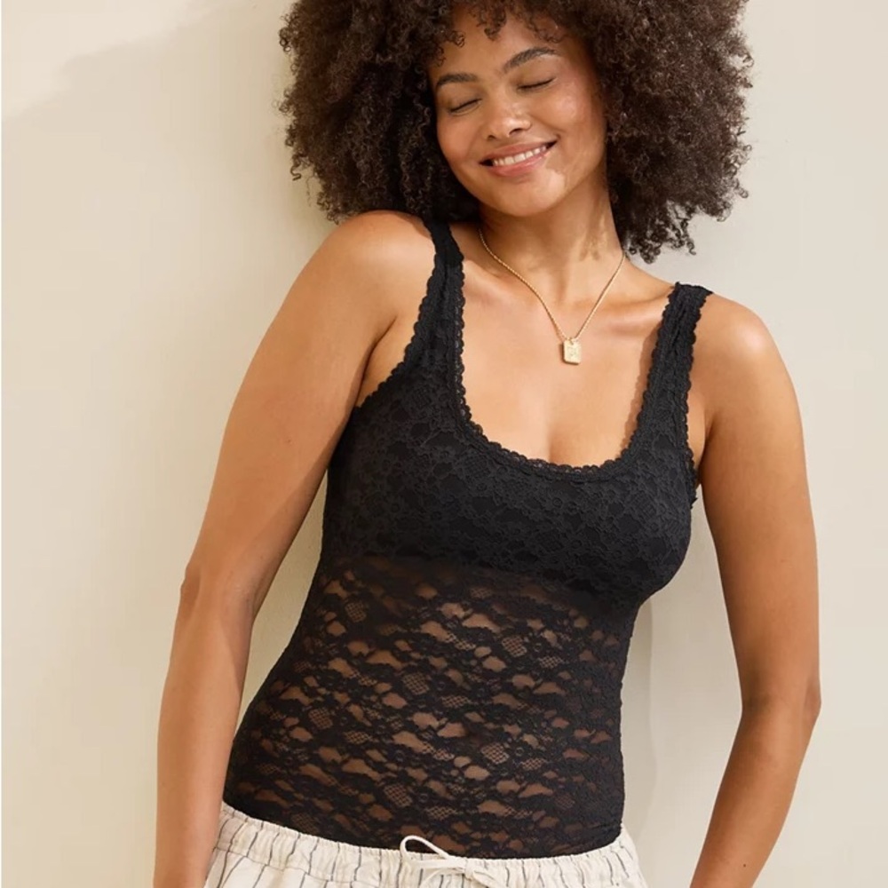 aerie Black Lace Trim Tank NEW WITH TAGS